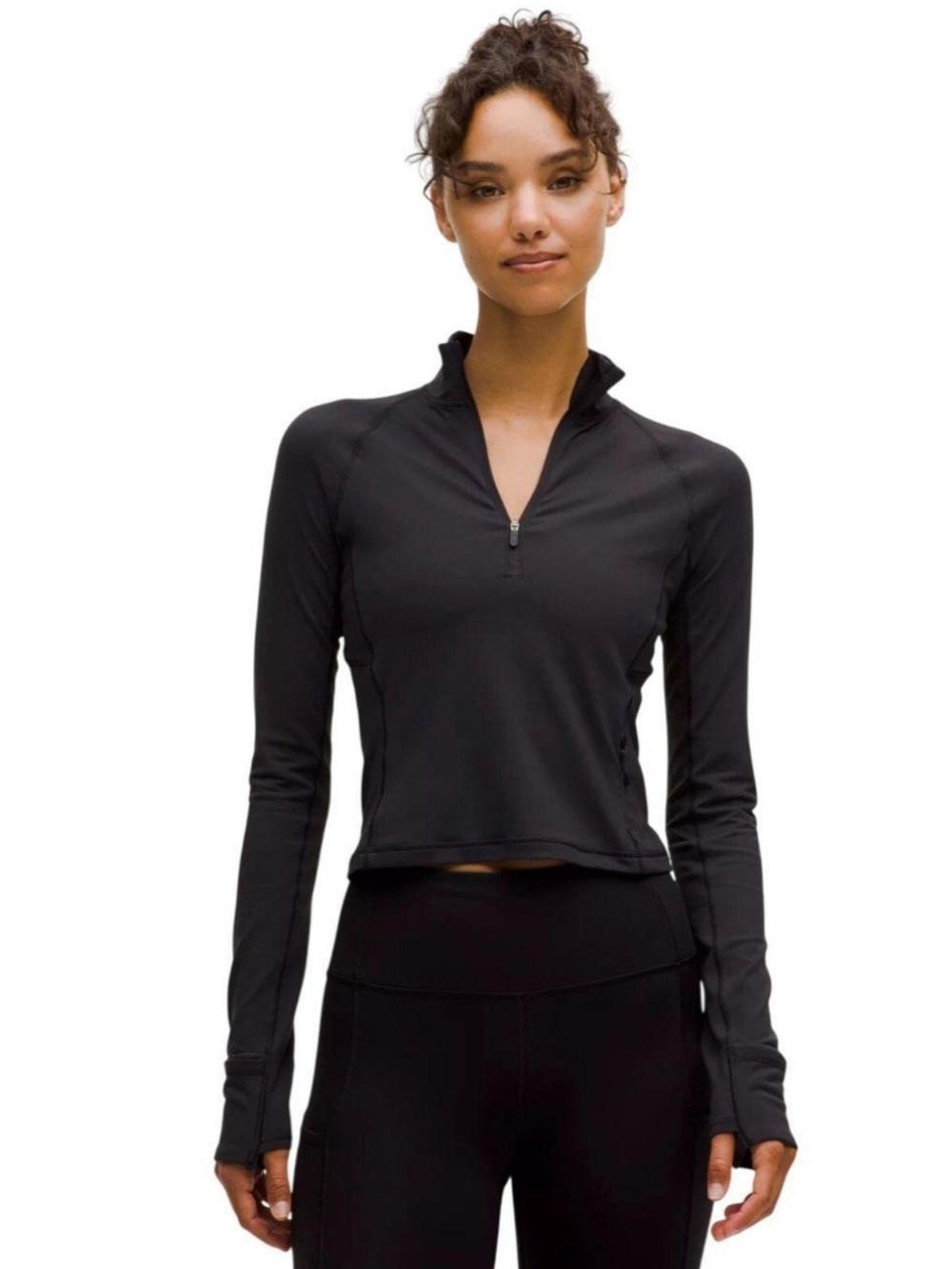 Lululemon it’s Rulu Run Cropped 1/2 Zip Long-Sleeve Top in Black Size 6 NWT